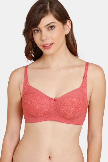 Buy Rosaline Everyday Double Layered Non Wired 3/4th Coverage Lace Bra - Slate Rose